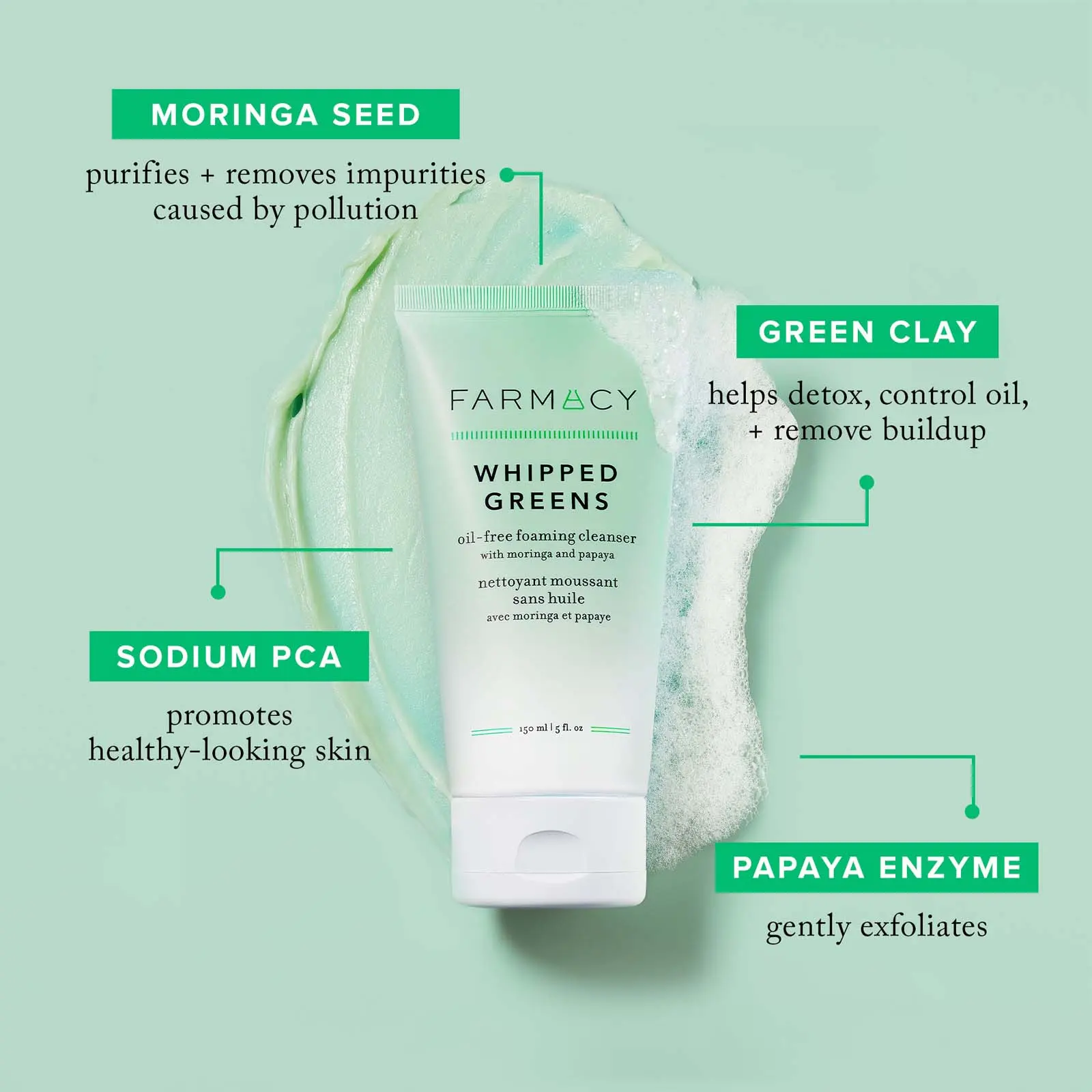 Farmacy Whipped Greens Oil-free foaming cleanser with moringa and papaya 150ml 0 กก.